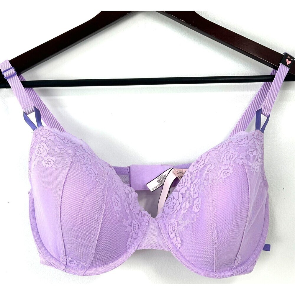 New Victorias Secret VS Womens Lined Demi Light Purple Lace Underwire Bra 36DD - Picture 4 of 10